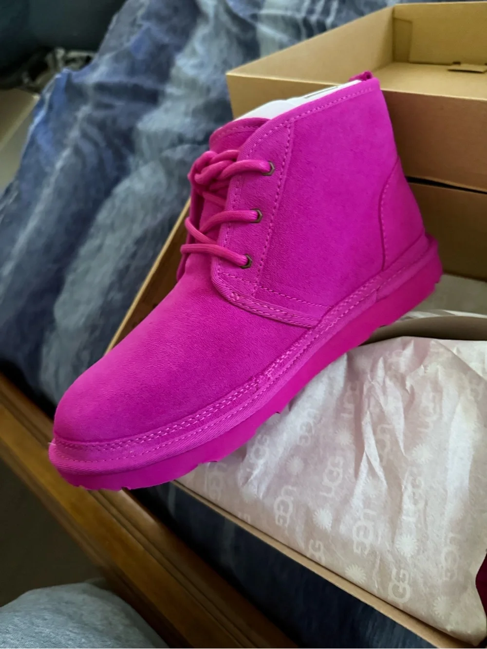 UGG Kids Hot Pink Suede Lace-Up Boot
